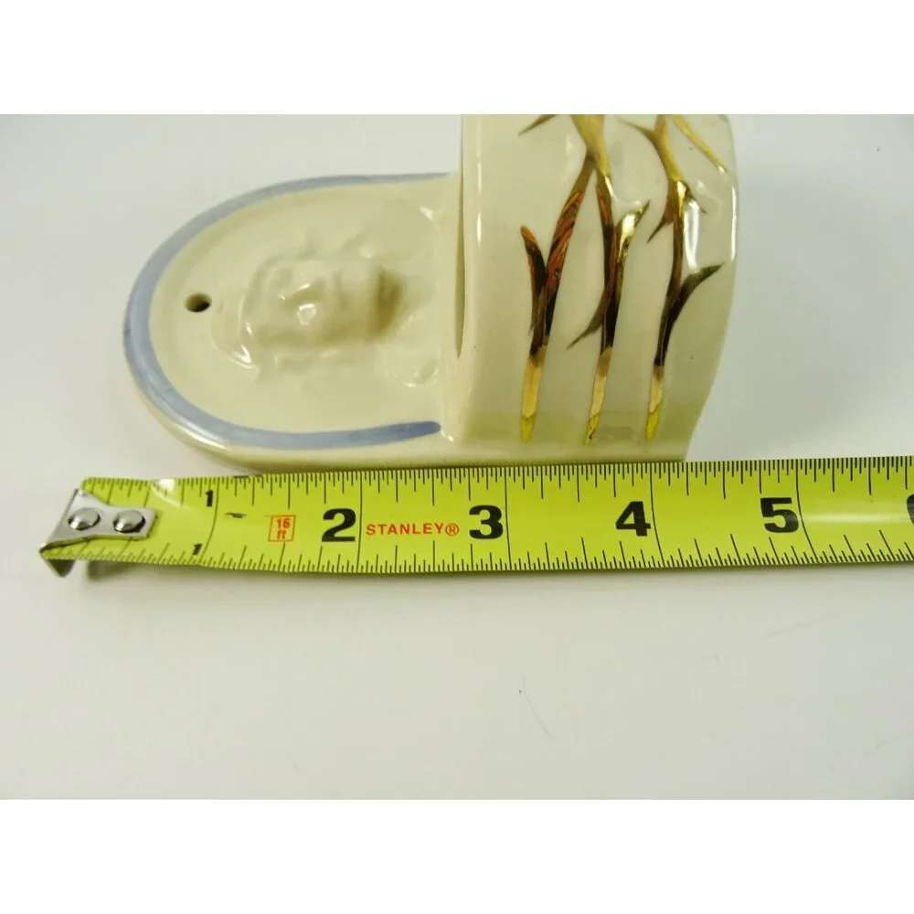 Holy Water Font Wall Hanging Ceramic Jesus Crown of Thorns White Blue USA - Picture 8 of 9